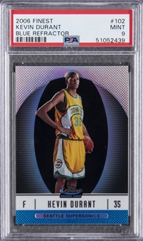 2007-08 Topps Finest Blue Refractor #102 Kevin Durant Rookie Card (#291/299) - PSA MINT 9